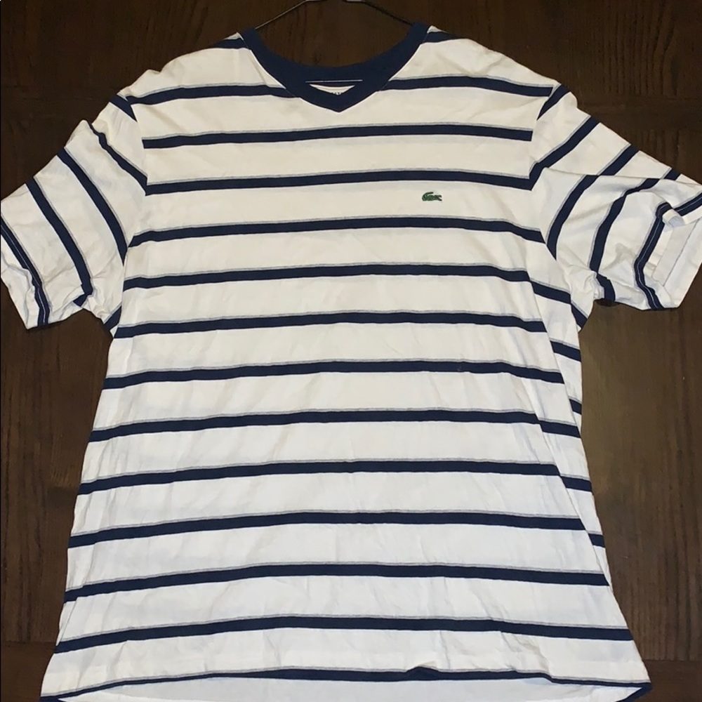 White and blue strips Lacoste V neck T shirt